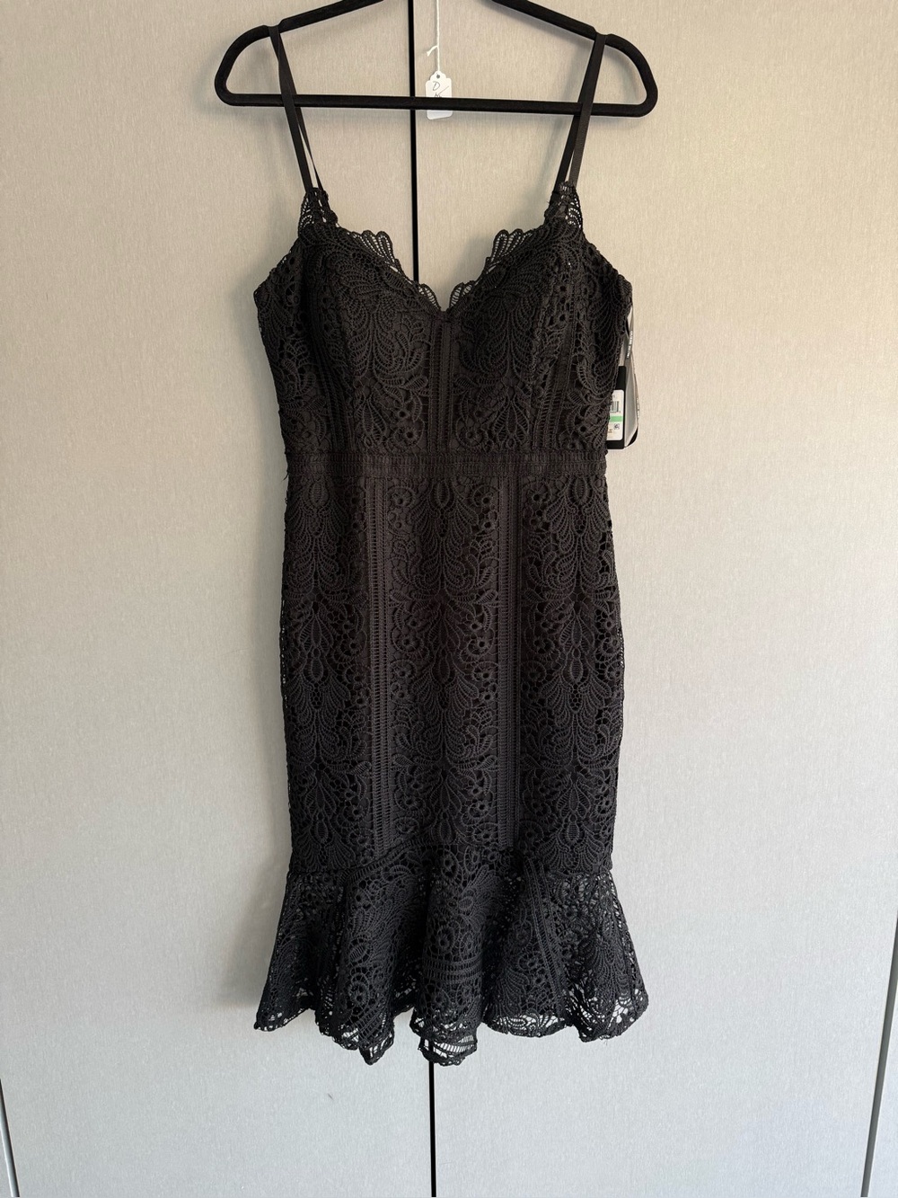 Guess Black Lace Spaghetti Strap Midi Dress